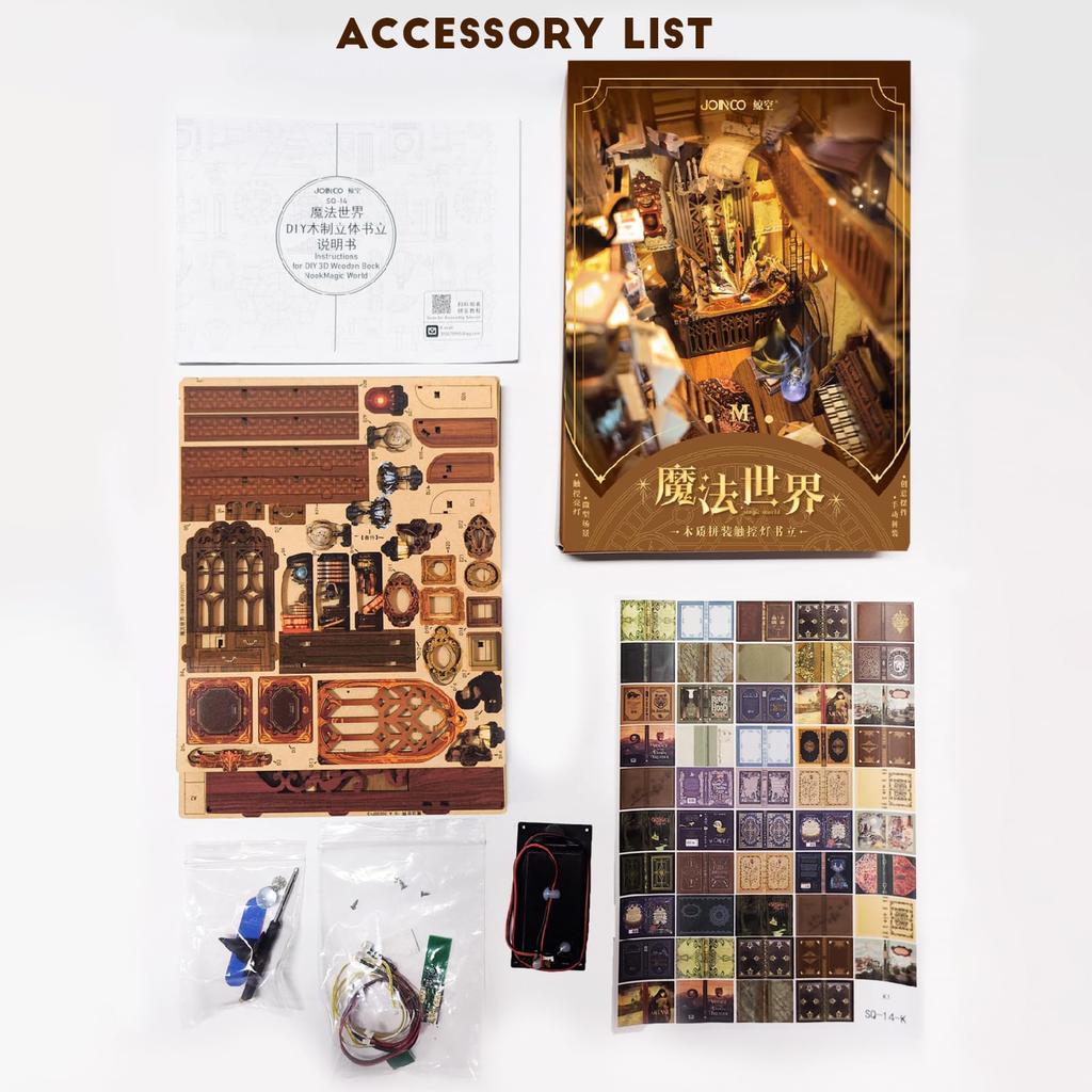 Spilay Booknook Miniature Dollhouse Kit Bookcase Bookshelf Decoration Dollhouse DIY Craft Wooden Gift Dollhouse for Beginners Birthday Holiday