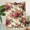 [Soft Vintage Rose Blanket] Soft and High Quality Vintage Rose Floral Pattern Flannel Throw Blanket | Digital Print, Non-Woven P