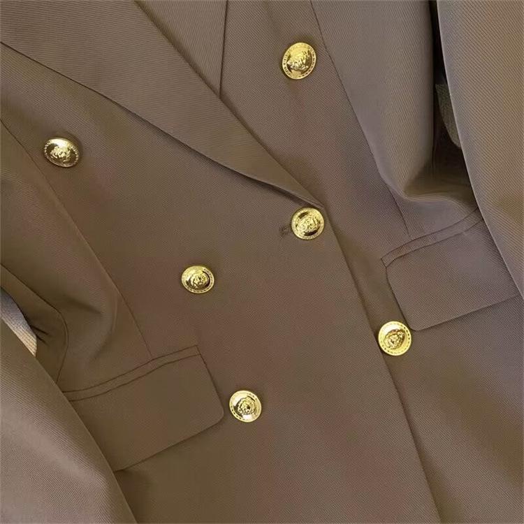 Women's Khaki Double-Breasted Suit Jacket - Spring/Autumn 2025 Street Style, Loose-Fit, Versatile, Casual.