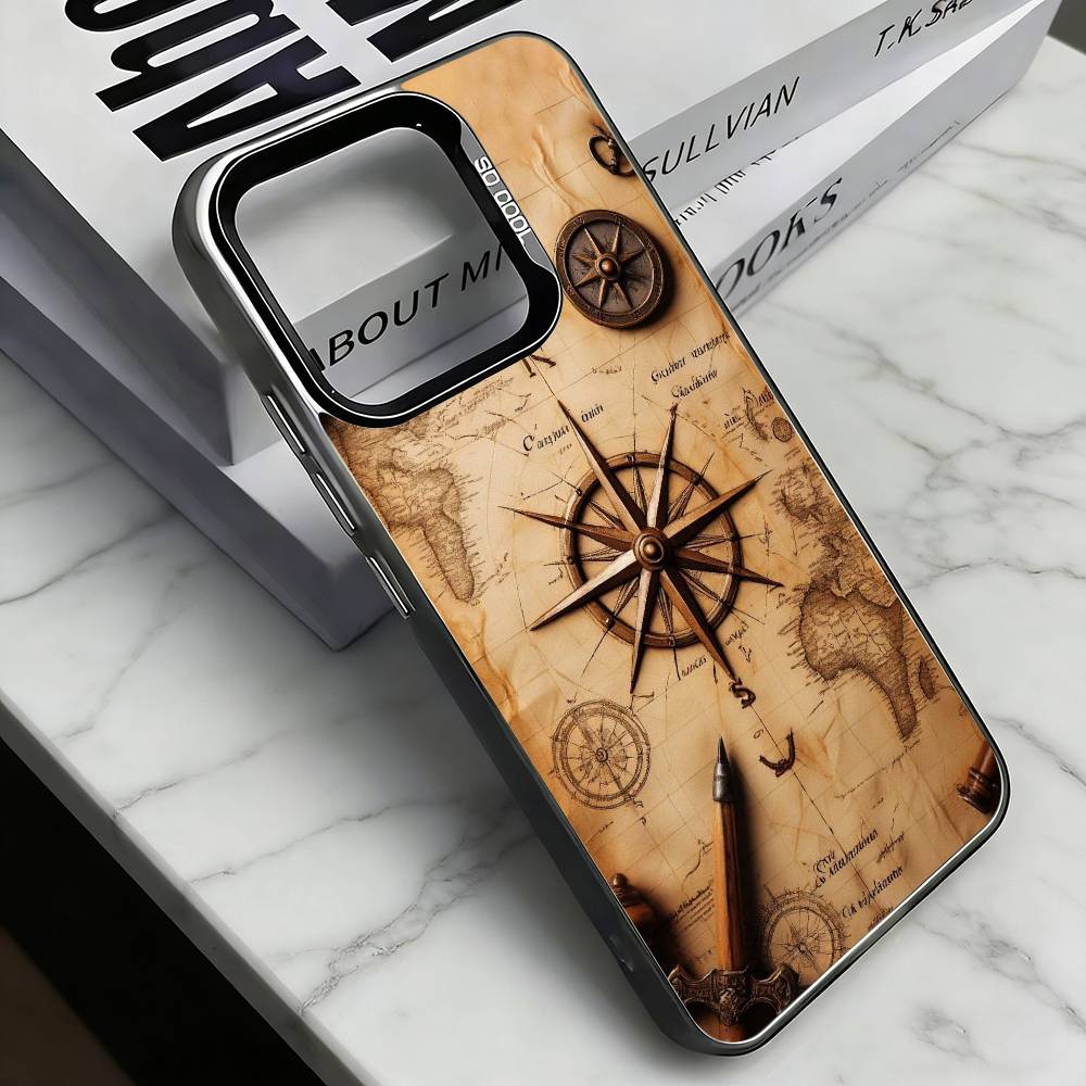 

Vintage Nautical Compass Phone Case For iPhone 17,16,15,14,13,12,11 Plus,Pro Max,XS,Colorful Silver Black Cover iPhone15promax