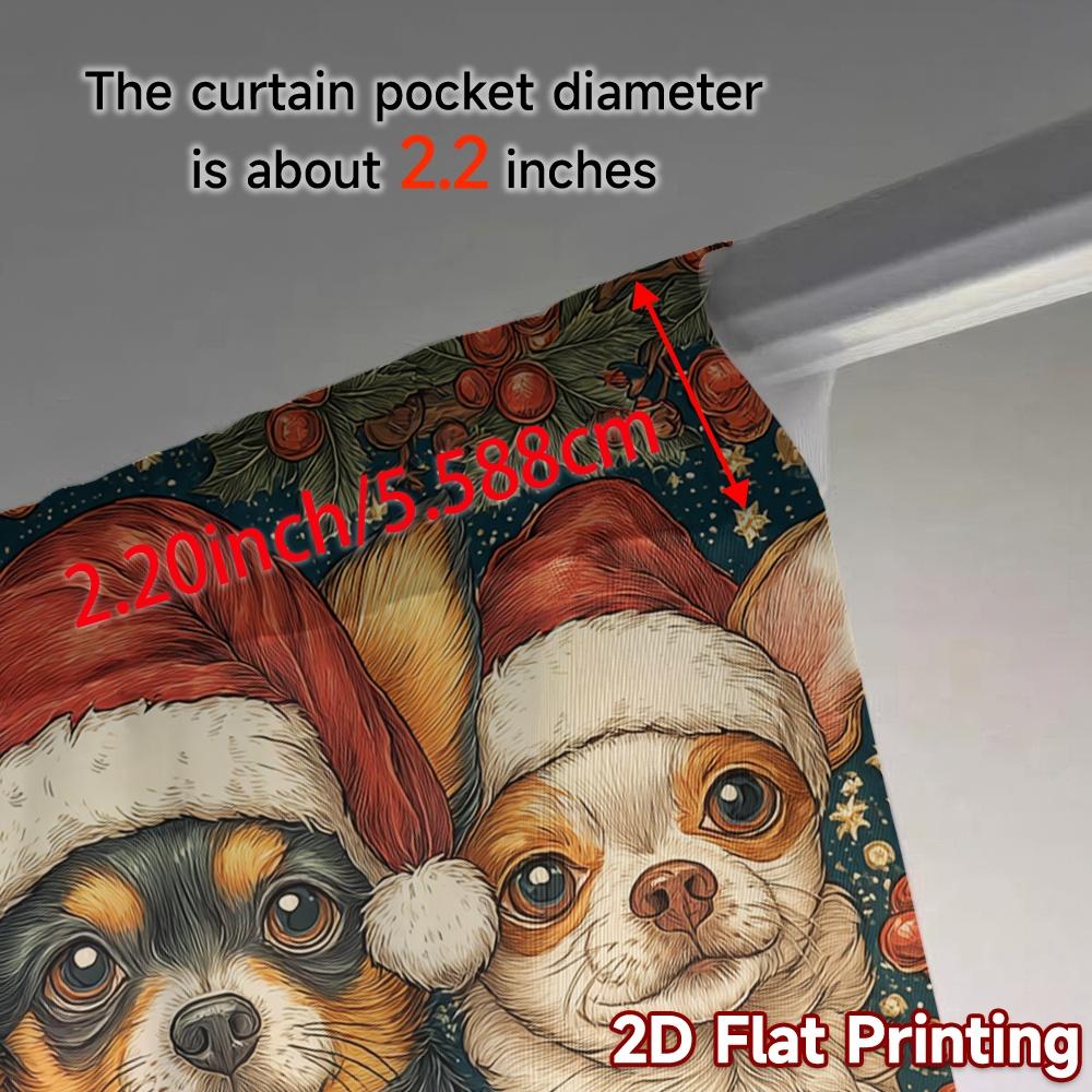 2D Flat Printing  JIT 2pcs   Curtains (Without Rod) Festive Pups Sleigh Popular Curtains Digital Printed Versatile 100% Polyester