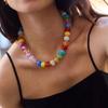 Boho Kolorowy Akrylowy Naszyjnik Z Koralików Dla Kobiet Kolor Cukierkowy Grube Okrągłe Koraliki Żywiczne Choker Na Wakacje Na Plaży Nad Morzem Codzienna Biżuteria