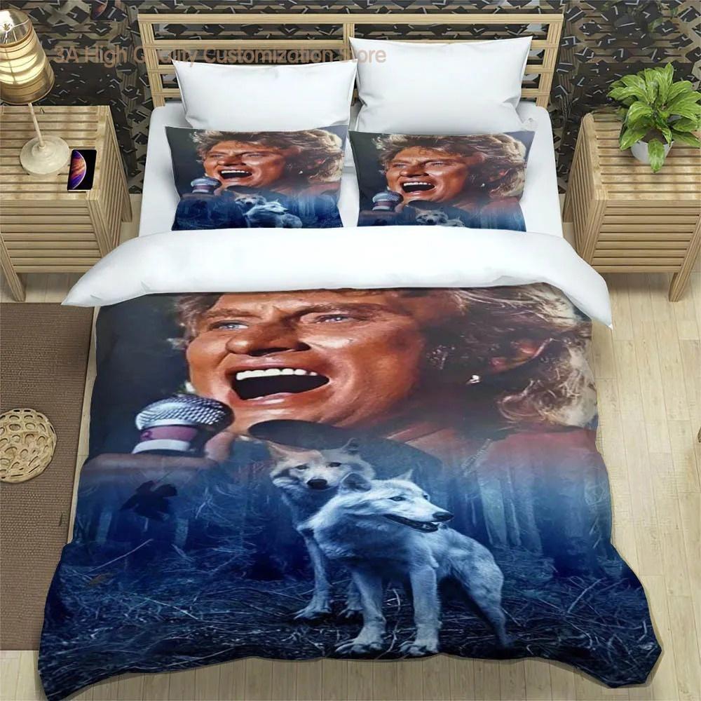 Rockstjärnan Johnny Hallyday Sängkläder utsökt sängkläder set påslakan sängtäcke set sängkläder set lyxig födelsedagspresent