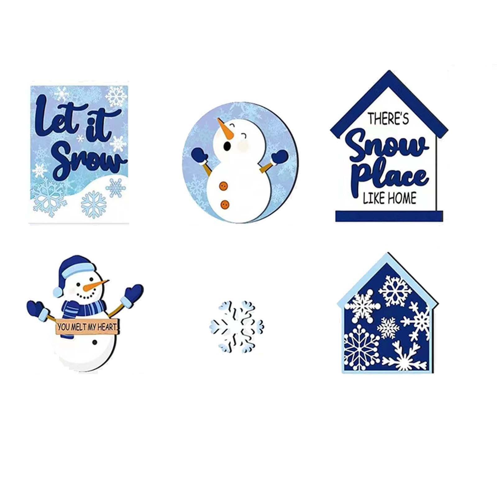 

6 Pieces Christmas Tray Decorative Snowman Wooden Snowman Snowflake Crafts Creative Christmas Desktop Ornaments For Home Decoration