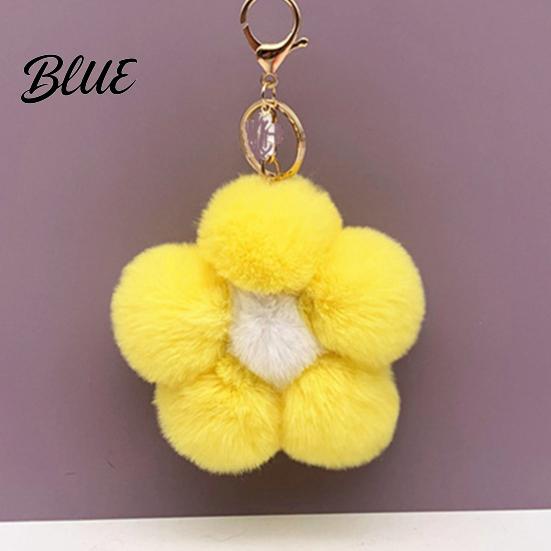 Metal Key Chain Plush Flower Keychain for Handbags, Five-petal Bag Charm, Aesthetic Handbag Pendant Fluffy Backpack Hanging Accessory Women