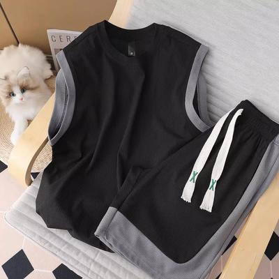 Herren Sommer Freizeitset Übergröße Ärmelloses Tanktop + Cropped Shorts Atmungsaktives Sportliches Zweiteiler-Set