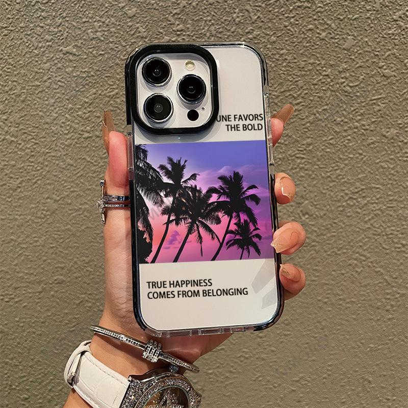 Hot-selling Seaside Sunset Coconut Tree Mobile Phone Case In Europe and America iPhone17 American Style Apple 16Pro Transparent Protective Case