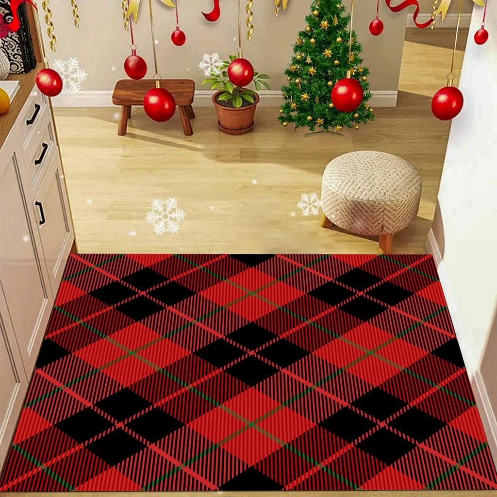 Christmas Floral Rectangle Rug Festive Poinsettia Perfect for Home Entrance Decor Durable Mat