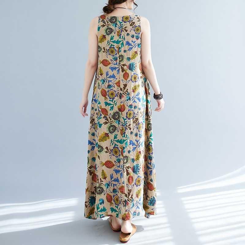 Long Skirt Summer New Sleeveless Round Neck Printed Mid Length Dress