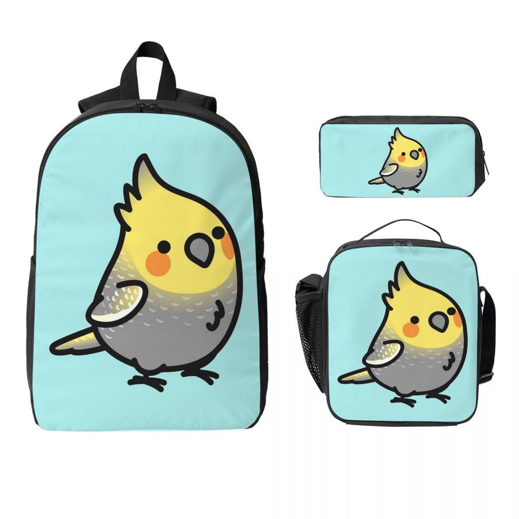 Chubby Pearl Cockatiel Backpack Boys Girls BookBag School Bag Shoulder Bags 3ps Insulated Lunch Bag Pencil Case