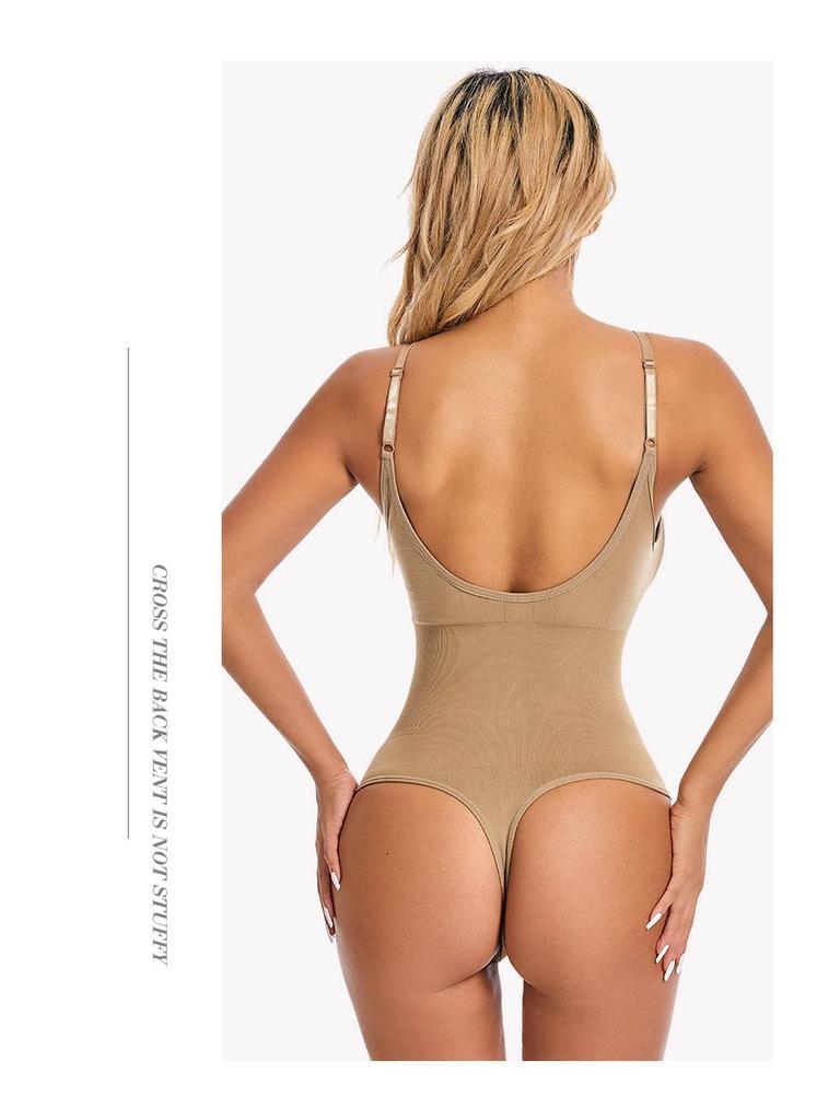 Women's Plus Size Waist Cincher Bodysuit - European & American Postpartum T-Back Corset Underwear