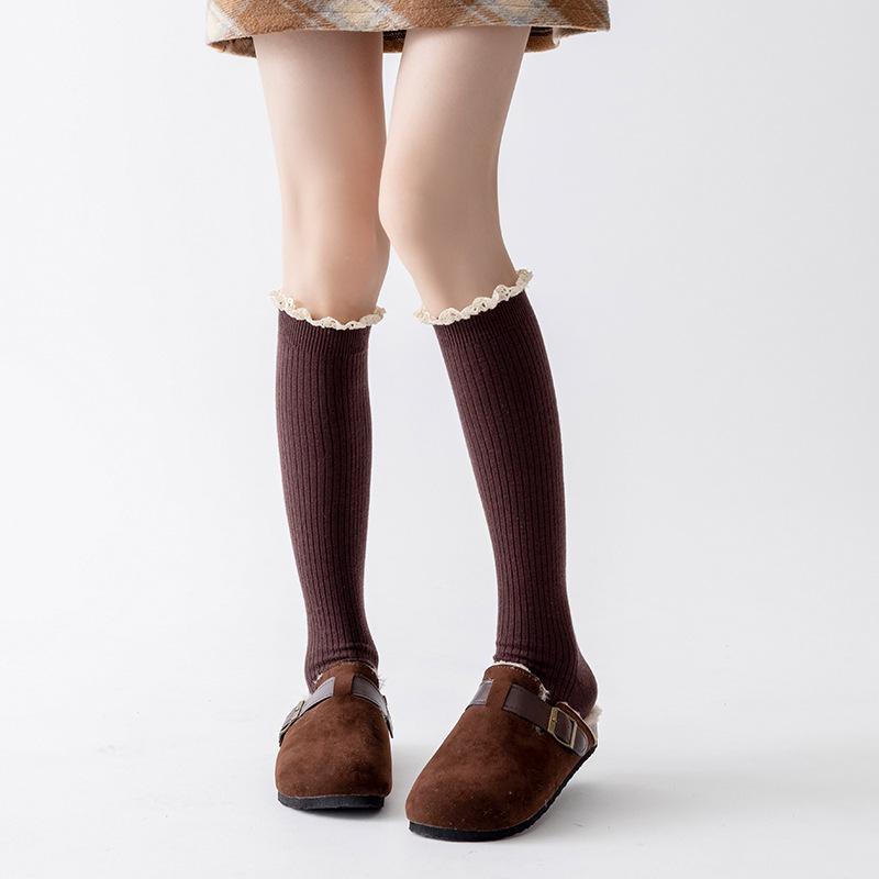 Damskie Jesienno-Zimowe Pogrubione Ciepłe Koronkowe Skarpety Świąteczne Noworoczne