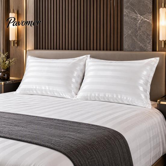 Bed Pillow Protector Striped Satin Pillowcase, Silky Smooth Cover, Gentle on Hair Soft & Skin, Glossy Solid Color Sham for Bedroom Decor, 30"x20"