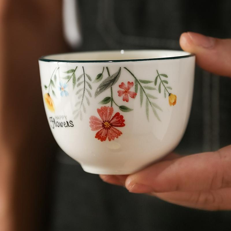 Ceramic Teacup Meditation Kung Fu Cup Handmade Retro Chinese Style Porcelain Household Kitchen Teaware Drinkware Tea Accessories