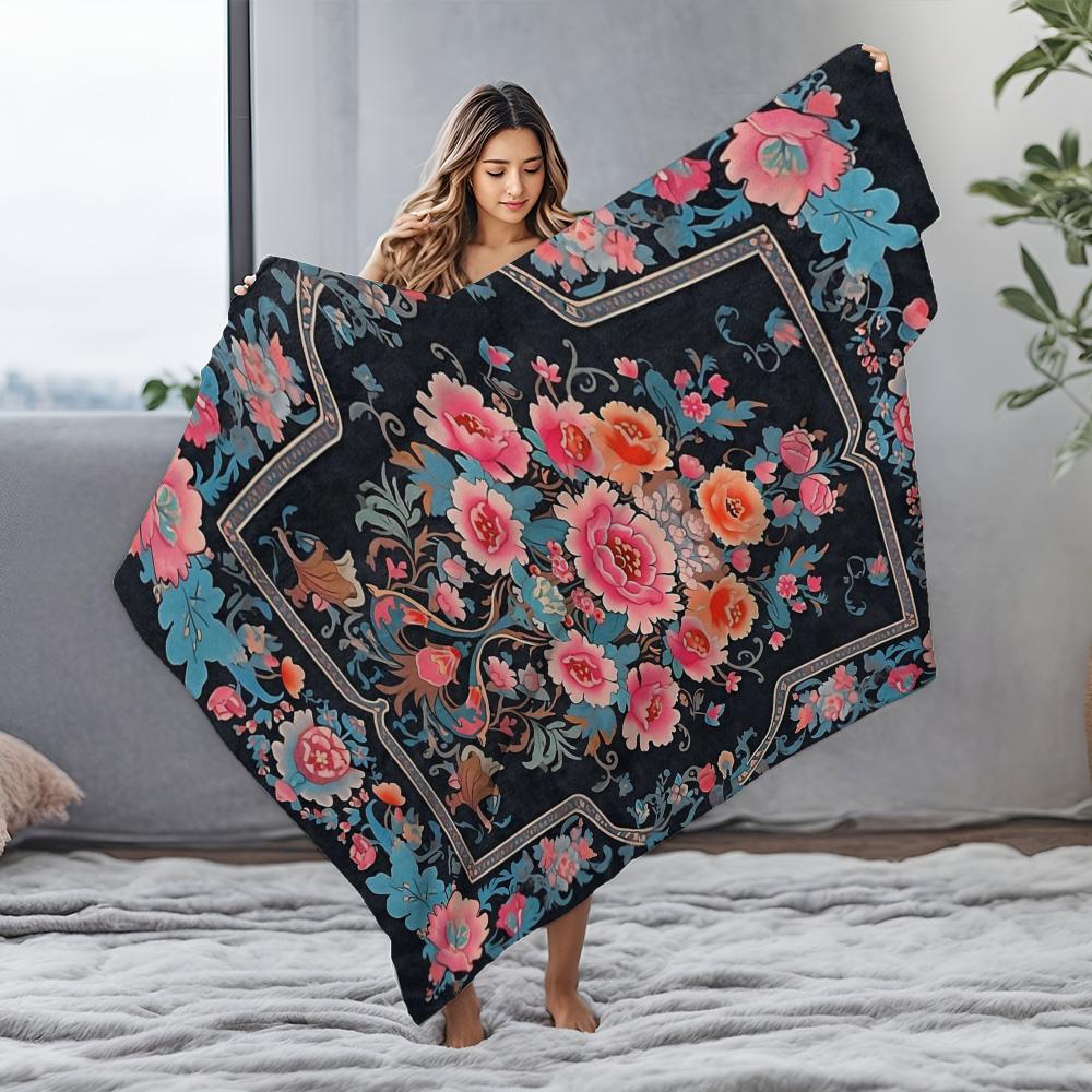 Floral Velvet Throw Blanket Decorative Sofa Bed Living Room Bedroom Accent Cushion Cover Gift