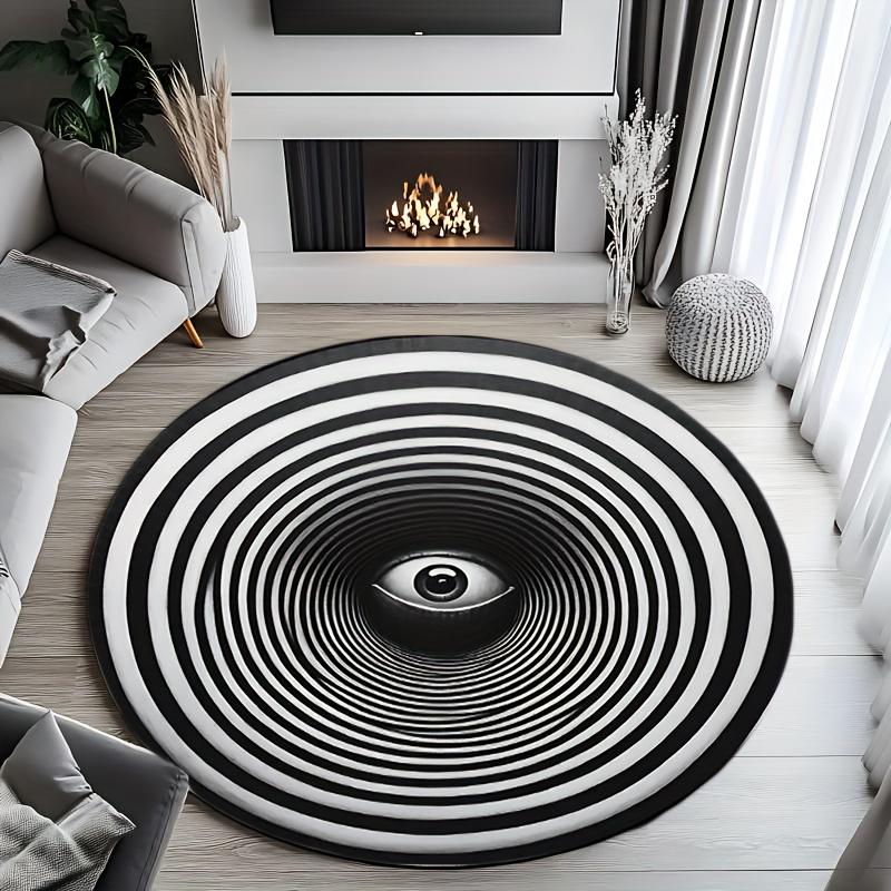 Flannel Printed Round Rug With Hypnotic Eye Design For Home Decor Soft Floor Mat Optical Illusion Theme Modern Interior 60CM(23.6inch)