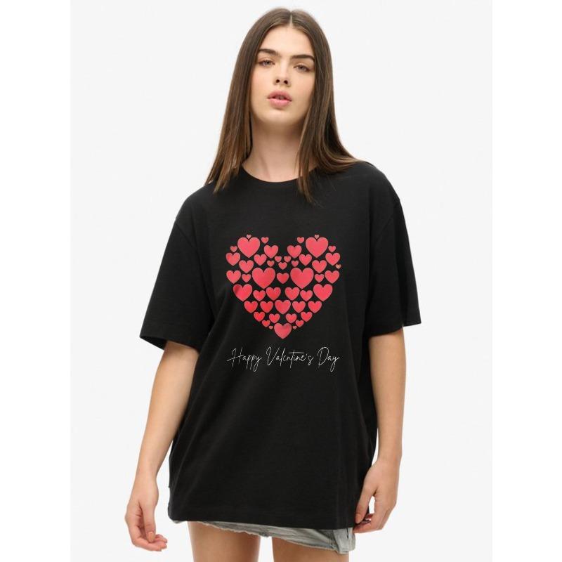 

Black Oversized T Shirt With Heart Pattern And Happy Valentines Day Text For Valentine s Day XXXXL чёрный