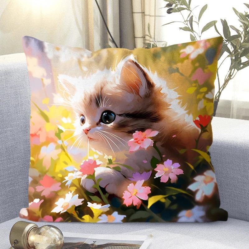 

Милый узор с изображением кошки Декоративная наволочка для гостиной, спальни, квадратная подушка, наволочка 40x40cm