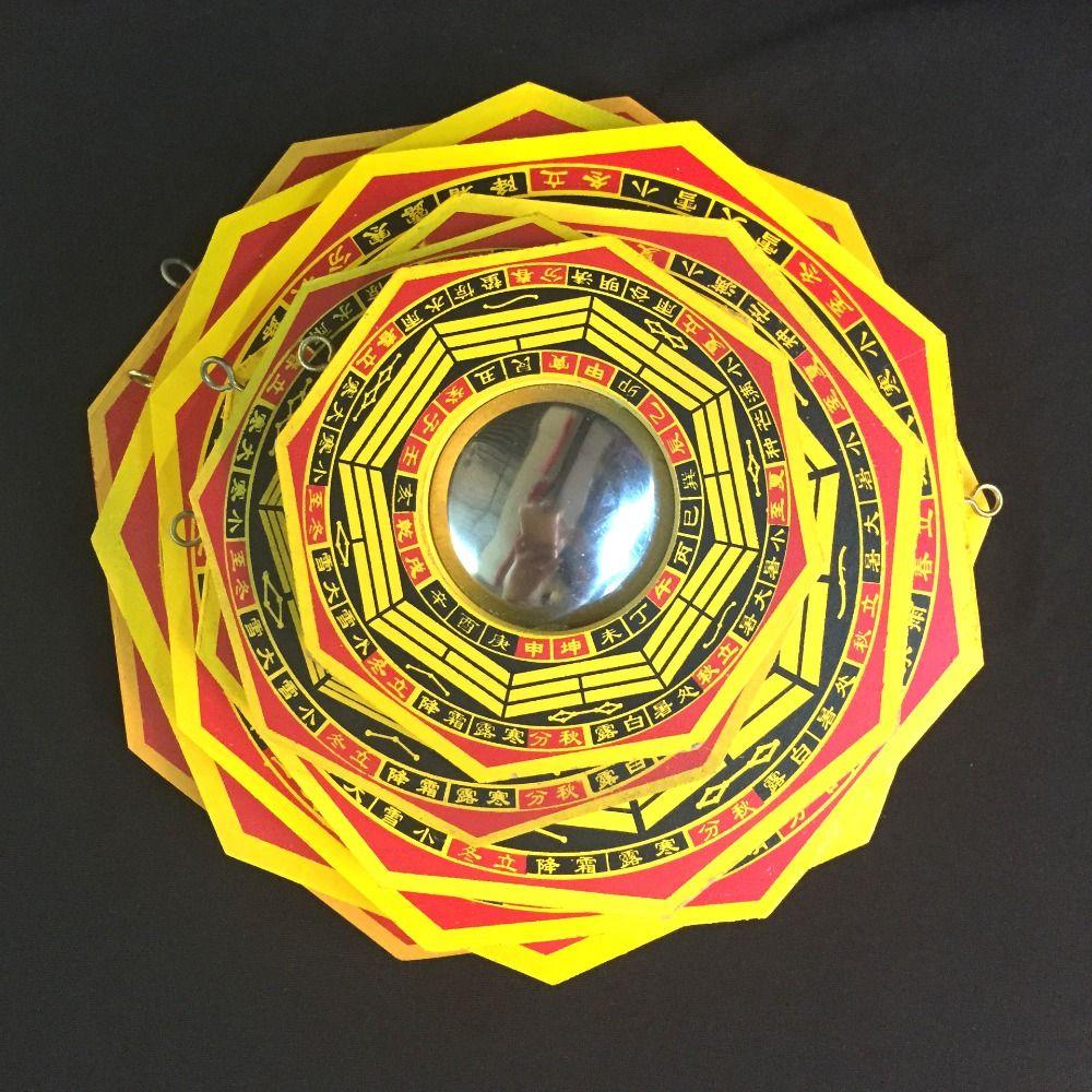 Edelstahl Spiegeloberfläche Bagua Feng Shui Spiegel Glücks Bagua Holzspiegel Geschäft Heimdekoration