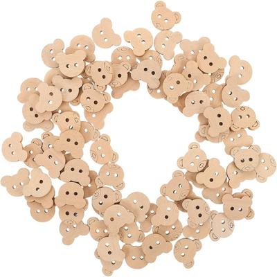 100pcs Wooden Bear Buttons Animal Shaped Unfinished Wood Decorative Buttons Sewing Supplies for DIY Sewing Crafting Scrapbooking