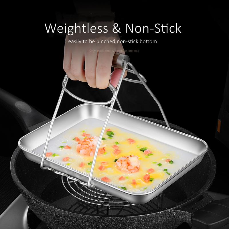 Certification 304 Stainless Steel Rectangle Plate Never Deform Baking Tray Main Course Seafood Food Container for Kitchen