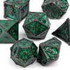 7 Pcs Black Green Skull Metal Dice Solid Metal Polyhedral Dice Set Suitable for Role-Playing RPG Board Game Card Game