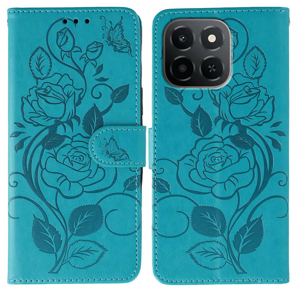 For Honor X6c 4G Case Wallet Stand Imprinted Rose Butterfly PU Leather Phone Cover