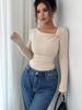 Women's European & American Style Slim Fit Solid Color Knit Base Layer Top - Autumn & Winter Collection