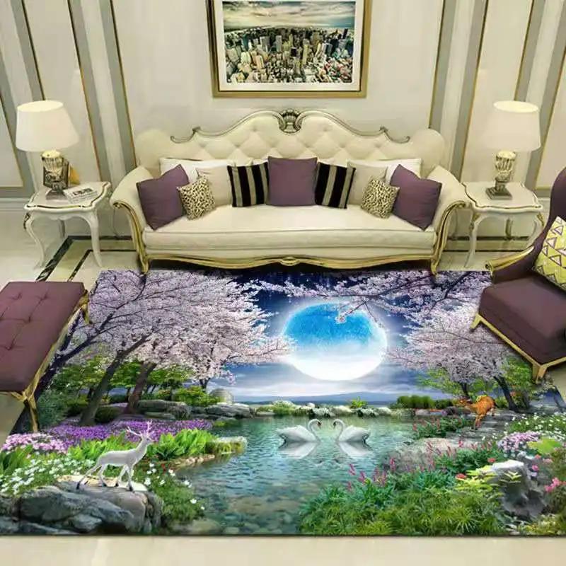 Forest Natural Landscape Carpet Floor Mat Home Decoration Living Room Luxury Lake Non-Slip Bedroom Bedside Table Area Carpets