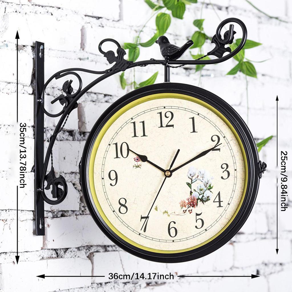 Double Sided Wall Clock Home Decor 12 Hours Display Mute Hanging Station Clock for Indoor Outdoor Lobby Home Garden Kitchen