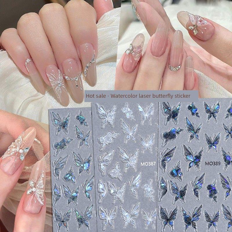 

Laser Butterfly Nail Sticker Relief Three-Dimensional Shell Light Magic Color Butterfly Wear Nail Decoration Net Red Best Selling One for each of the 3 paragraphs