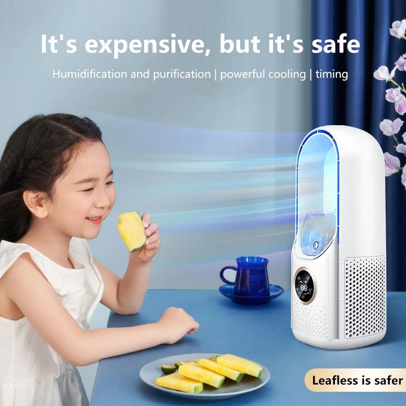 Přenosná mini klimatizace USB chladič vzduchu Bezlopatkový elektrický ventilátor 6rychlostní Tichý časovaný klimatizační chladicí ventilátor