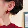 Vintage Wine Red Retro Stud Earrings For Women Dripping Oil Love Heart Shape Round Square Geometric Earring High Sense Jewelry