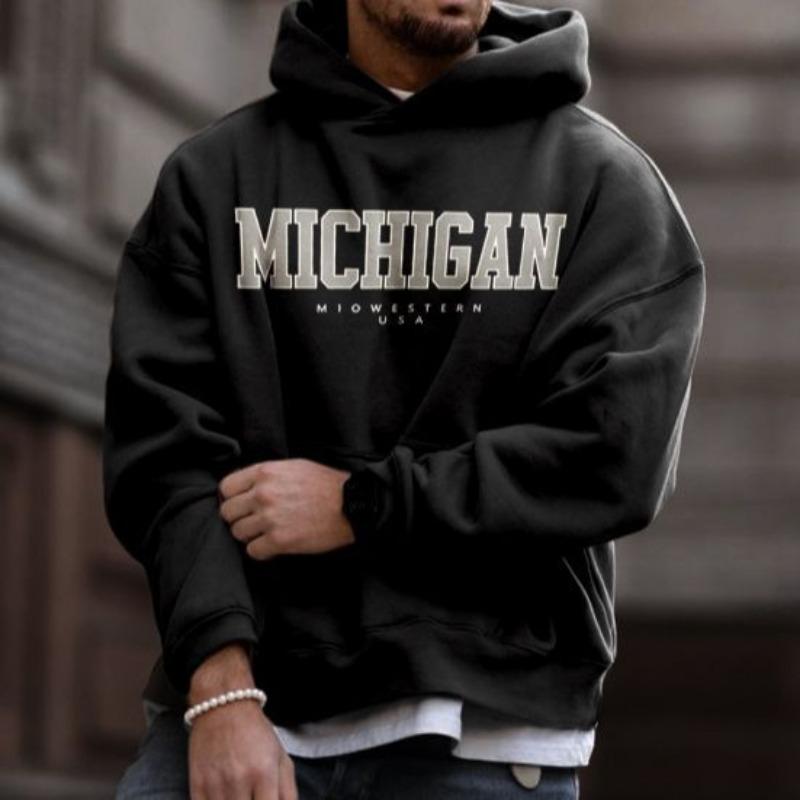 Herren Lockerer Vintage Michigan American Casual Kapuzen-Sport-Sweatshirt