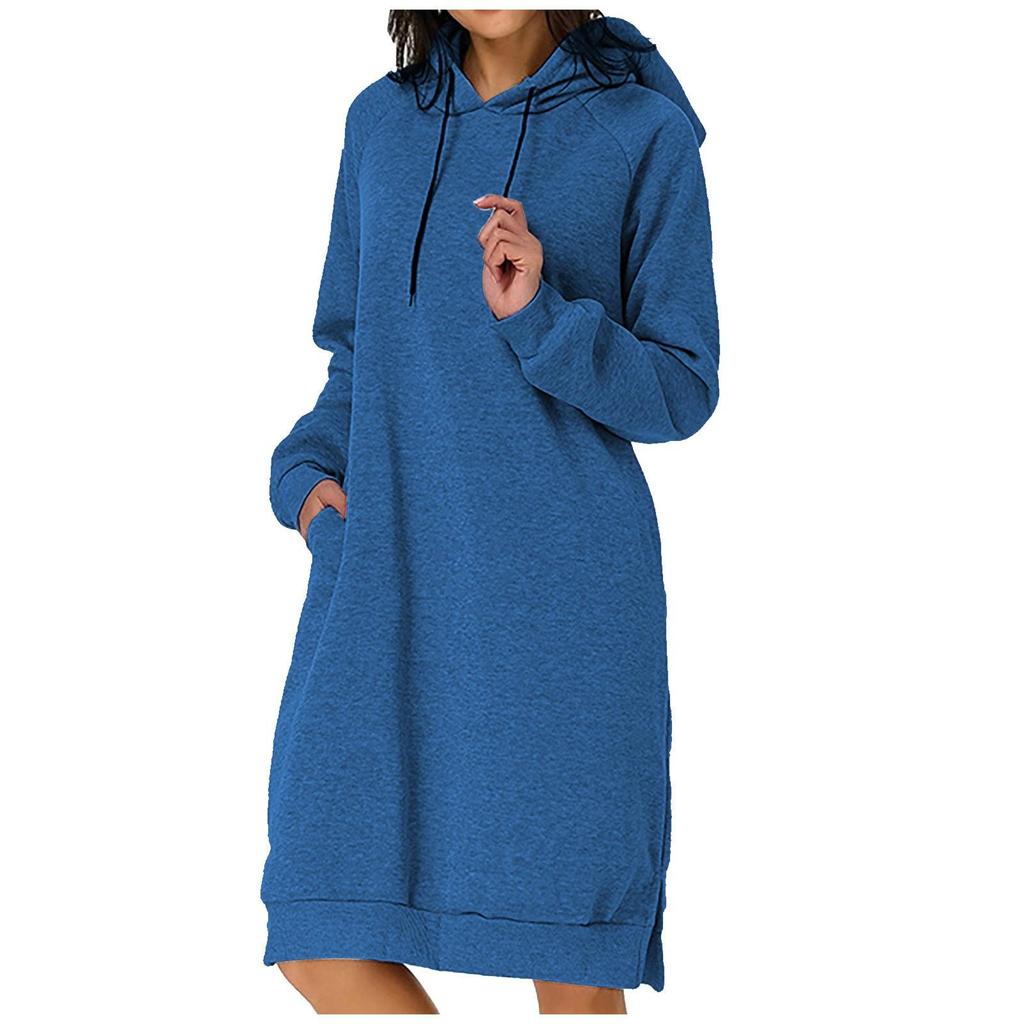 Women Fashion Casual Long Sleeve Solid Color Pockets Hat Loose Sweater Tops