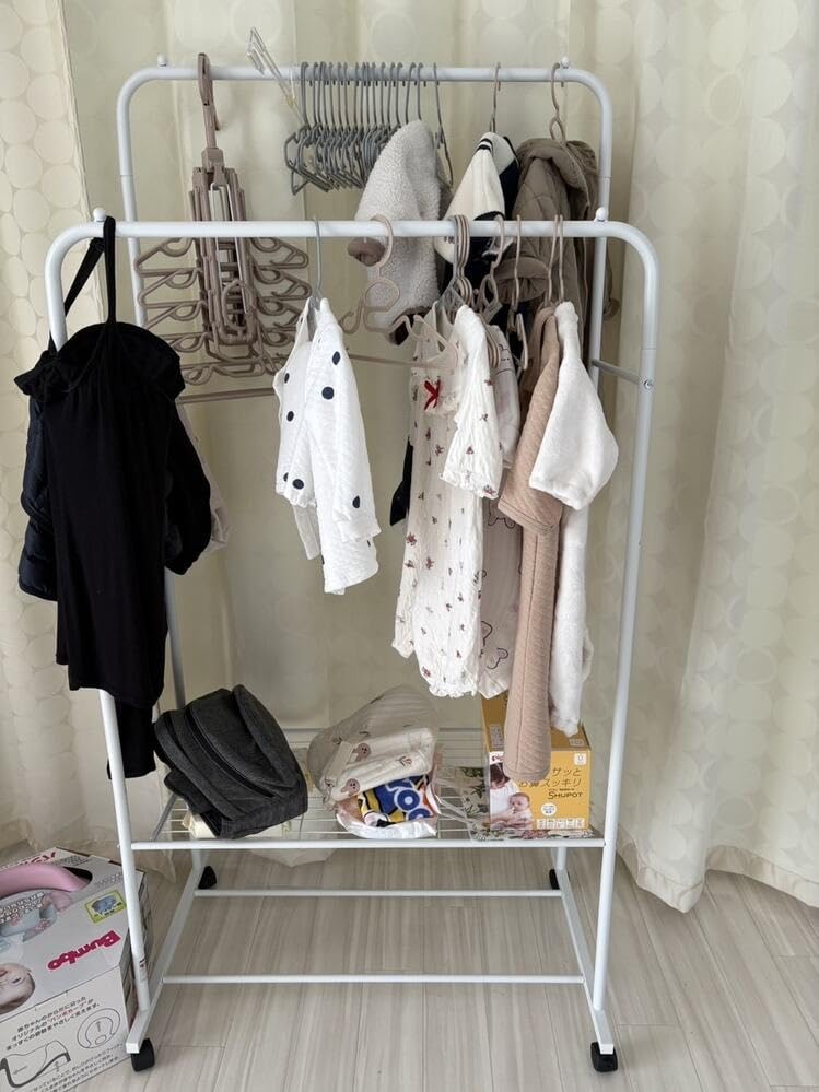 Susire Clothes Rack Large Indoor Clothes Drying Pipe Clothes with Double 80cm Wide - Stylish, Sturdy, Capacity, Rack, 2-Tier Hanger, Rack, Casters,