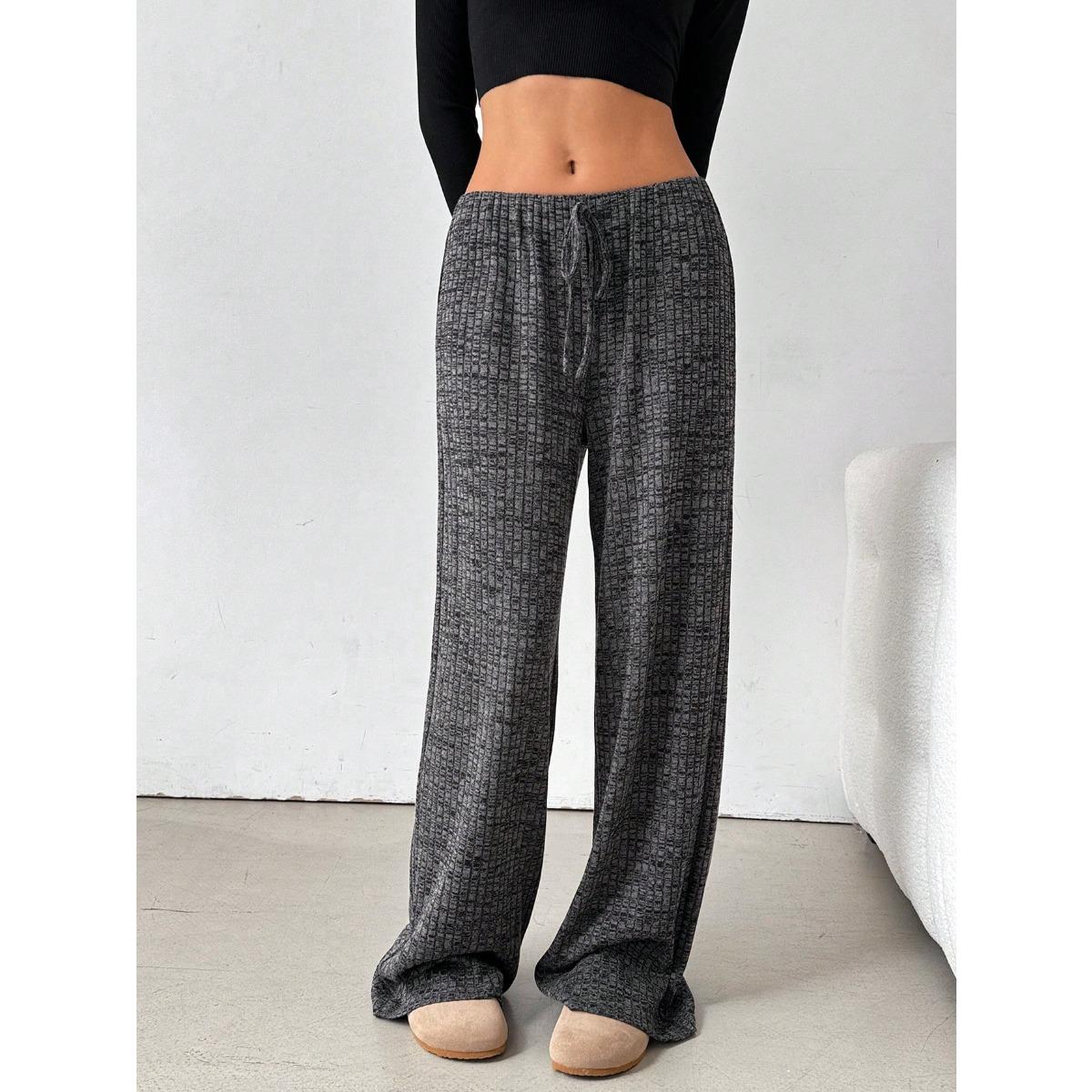 

Women s Clothing, New Styles, Casual Pants, Striped, Solid Color, Elastic, Drawstring, Cotton, Straight Leg Pants S чёрный