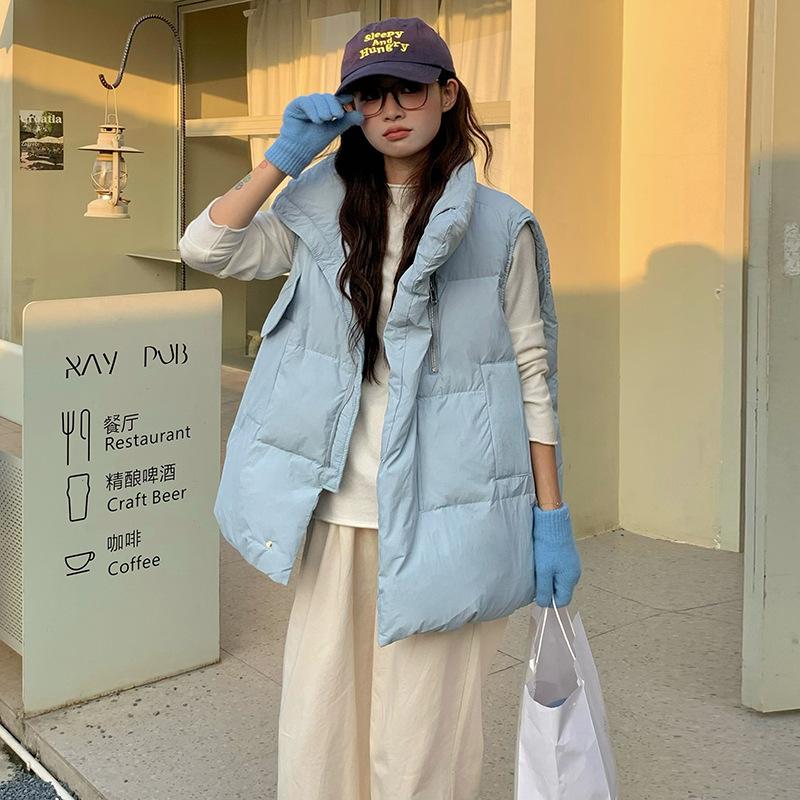 

Candy color new large size package, thin Han Fan stacked wear thickened warm down cotton vest women autumn and winter XL светло-синий