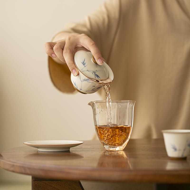 120ml Hand-painted Persimmon Bamboo Cover Bowl Household Anti Scald Gaiwan Handmade Tea Tureen Tea Making Tea Cup Tea Items