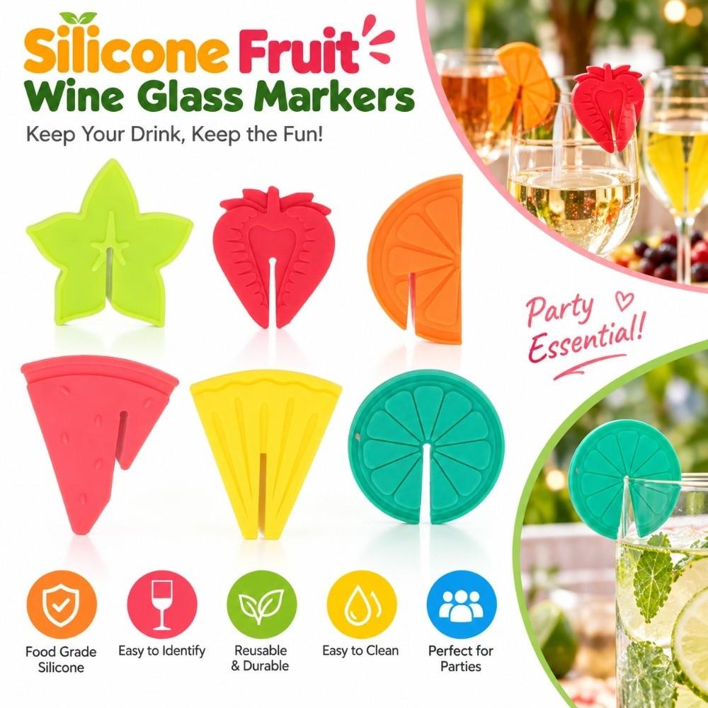 6 PCS Fruit Pattern Drink Cup Label Colorful Wine Glass Markers Set Wine Glass Marker Home Kitchen
