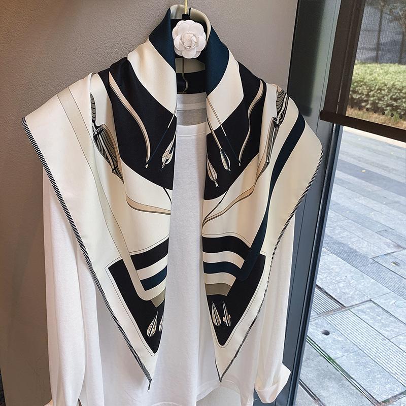 Spring and Autumn Premium Triangle Scarf Double Layer Satin Korean Edition Small Shawl Silky Smooth Foreign Style Neck Protection Silk Scarf Scarf