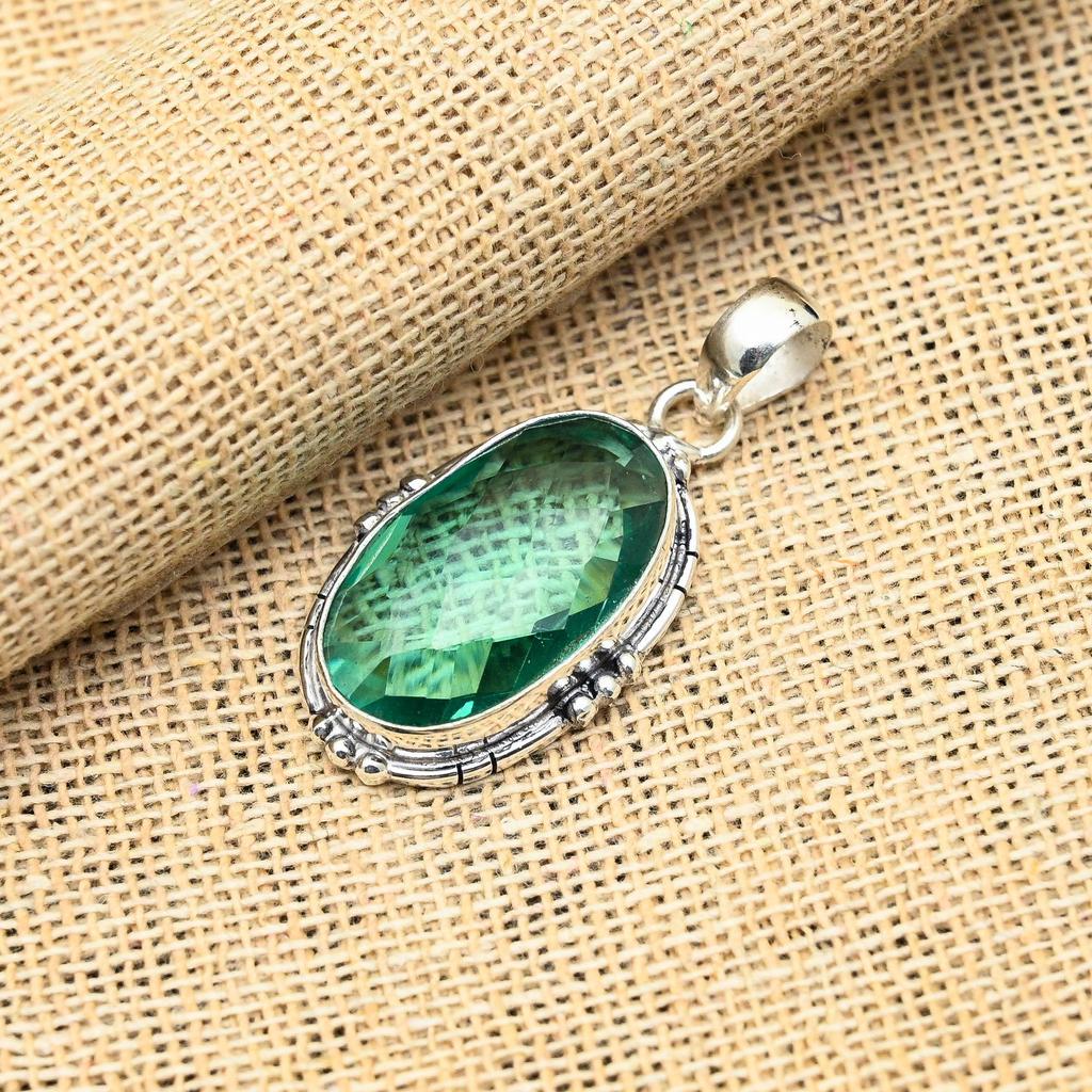 Fantastic Aqua Apatite Gemstone Handmade 925 Solid Sterling Silver Jewelry Pendant For Her