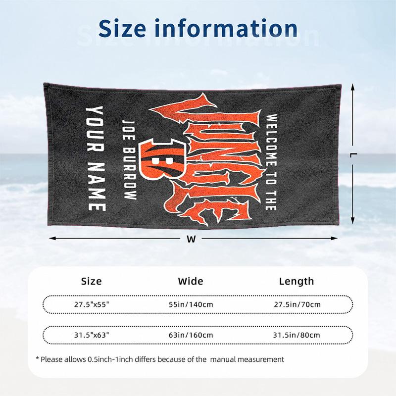 Cincinnati Bengals Custom Name Beach Towels Also Serve As Bath Towels Summer Essential a Musthave for the Outdoors the Beach and the Pool