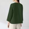 Women's Fashion Casual V-Neck Buttoned 3/4 Sleeve Cotton Linen Top