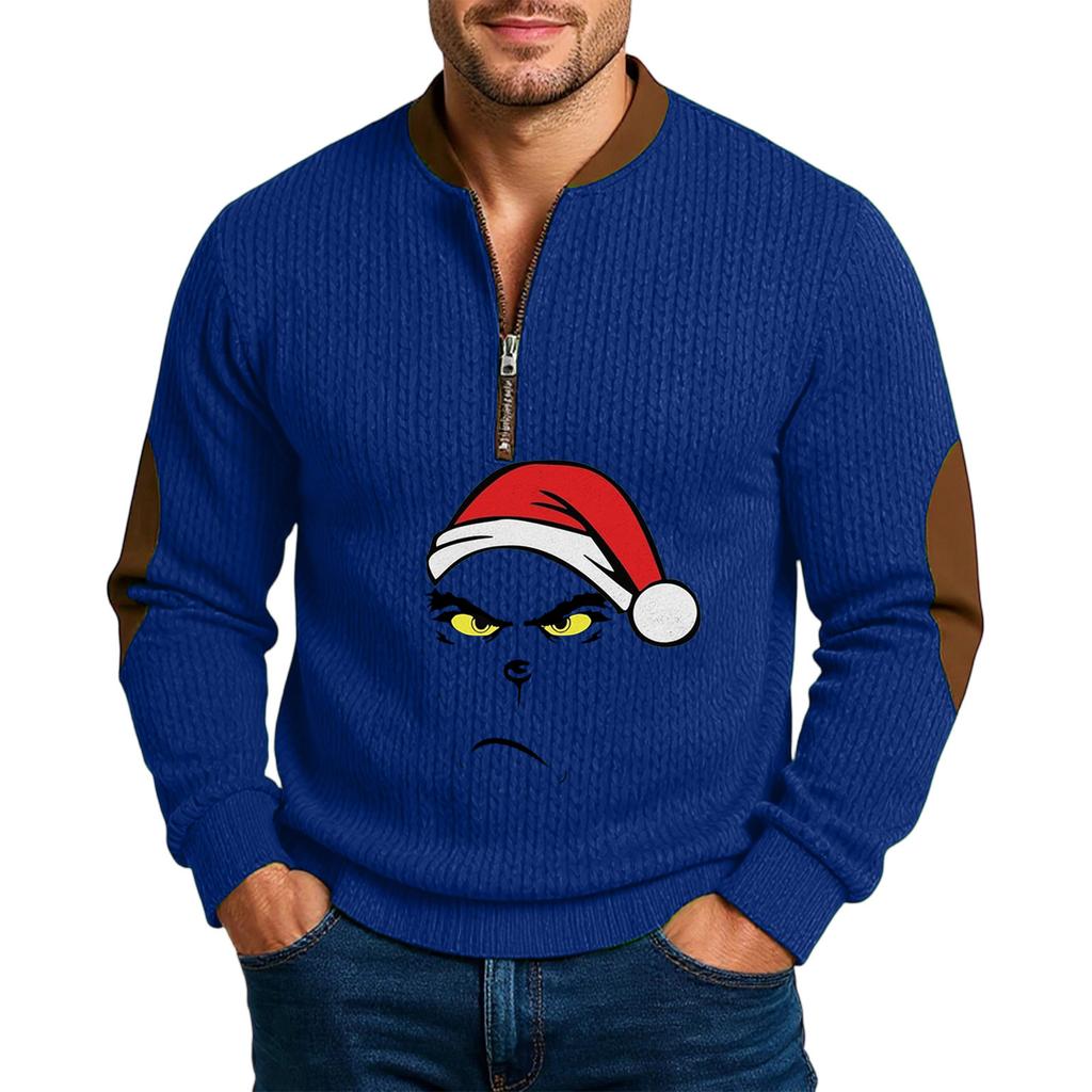 Christmas Men's Outdoor Zipper Long Sleeved Casual Top Sweatshirt