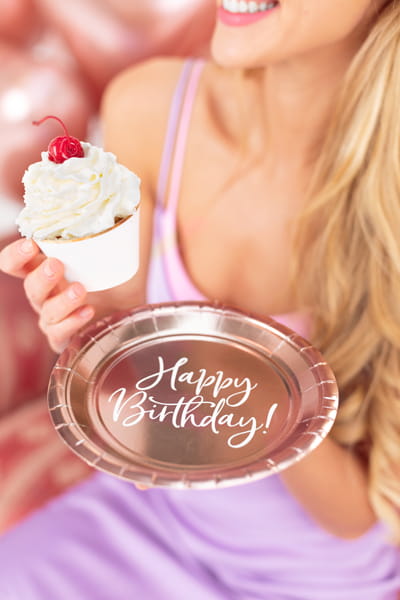 Partydeco Talerzyki Happy Birthday Różowe Złoto 18Cm / 6 Szt