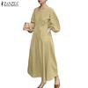 ZANZEA Women Casual V-Neck Loose Long Sleeve Solid Color Dress