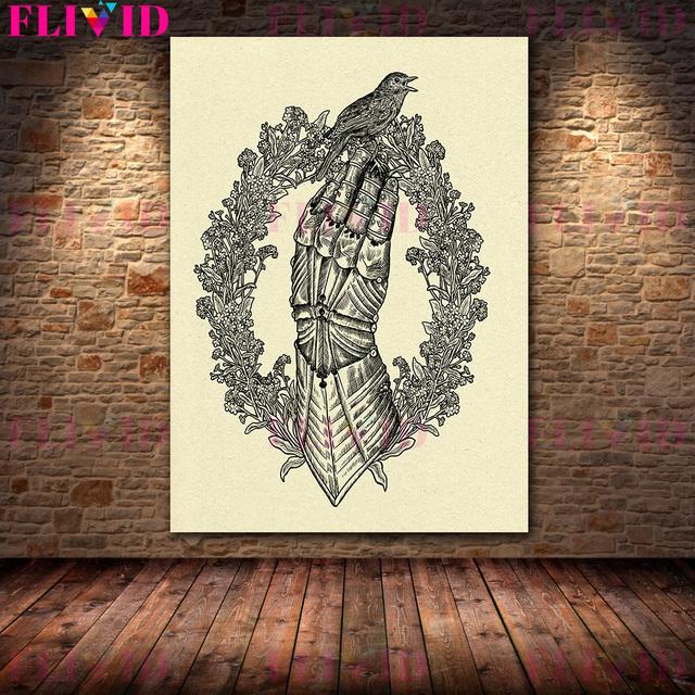 Baba Yaga Swamp Cottage and Pest Doctor Vintage Wall Art Canvas Printed Jungle Witch Magic Animal Elements Art Poster