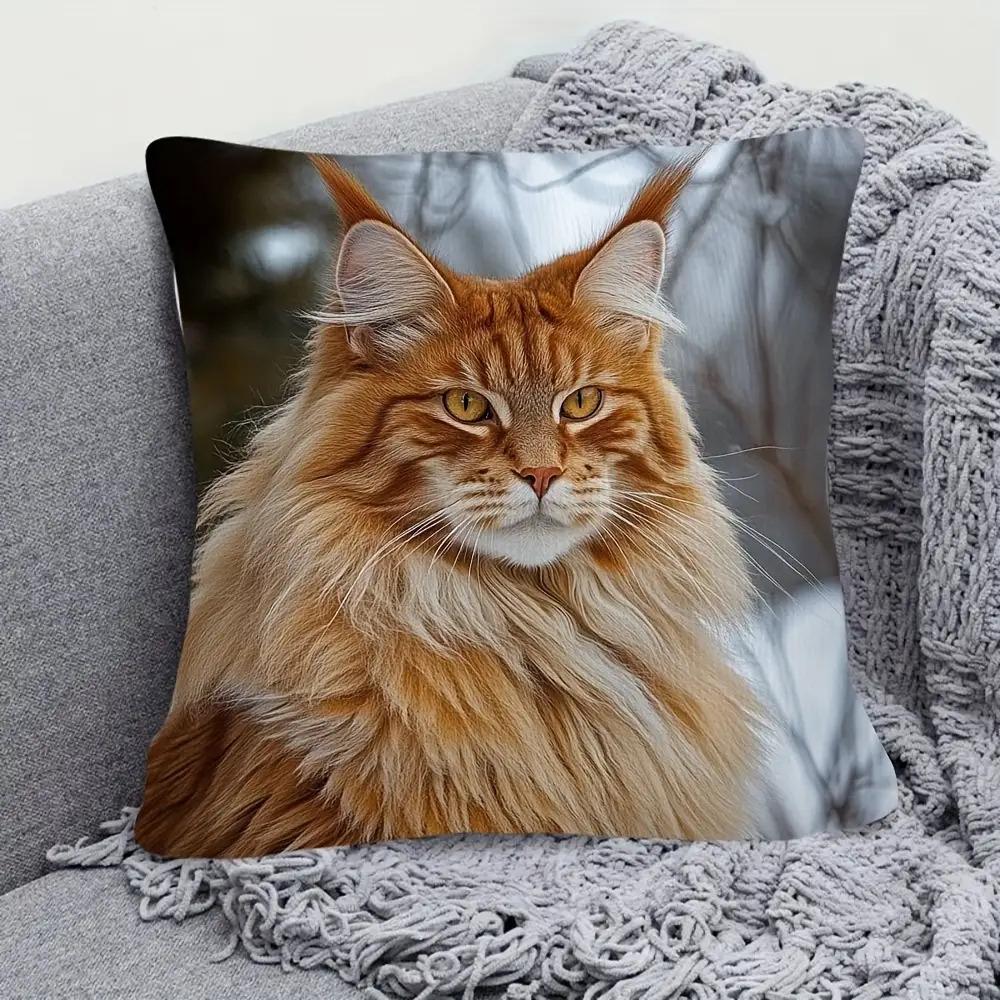 Fun Cat Theme Double-Sided Printed Pillow Cover Short Plush Suitable Living Rooms Bedrooms Sofas Throw Cushion Cover