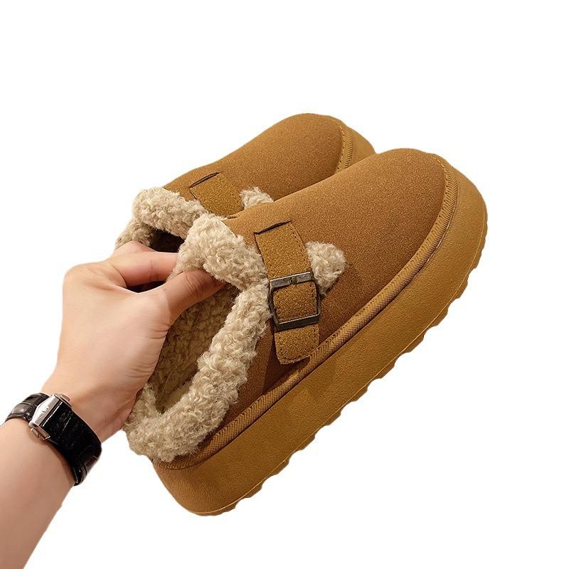 Korean Version of Muffin Thick-soled Fluffy Shoes for Women's 2024 Winter New Snow Boots, Warm and Velvet Half-drag Cotton Shoes for Women